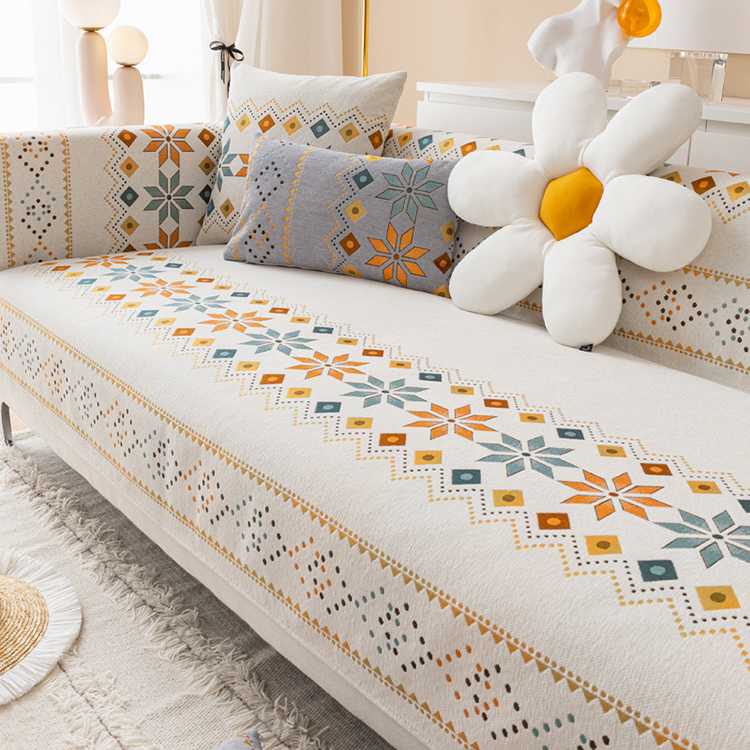 Bulaklak na naka -print na chenille sofa cover