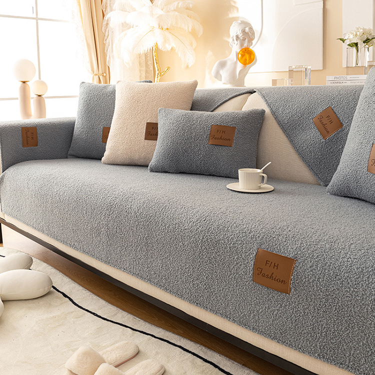 Teddy fleece solid sofa cover